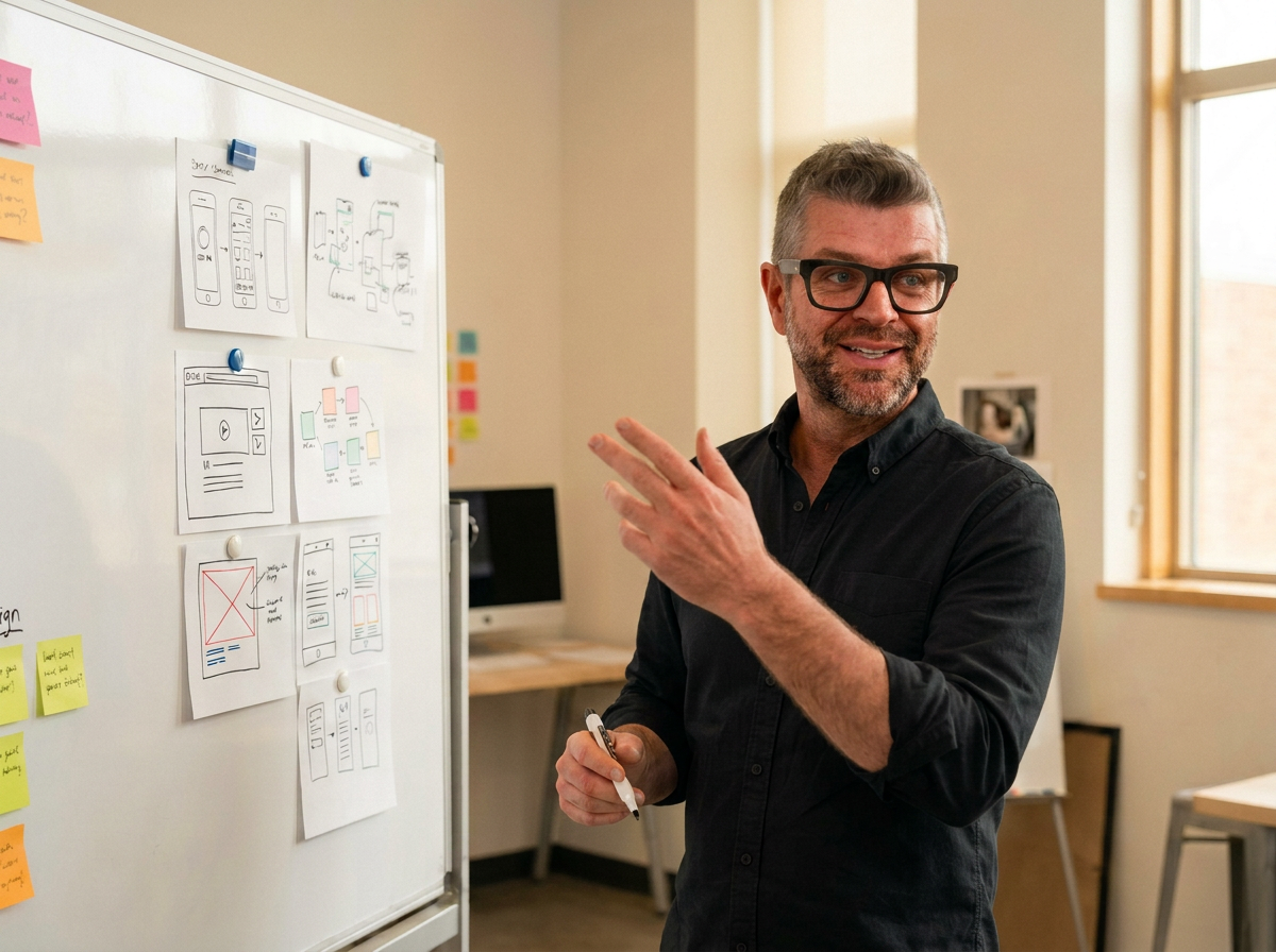 Frank working at a whiteboard